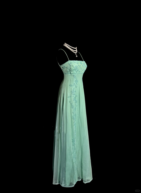 Classy Elegant A line Spaghetti Straps Blue Beading Sleeveless Chiffon Prom Dresses H2980