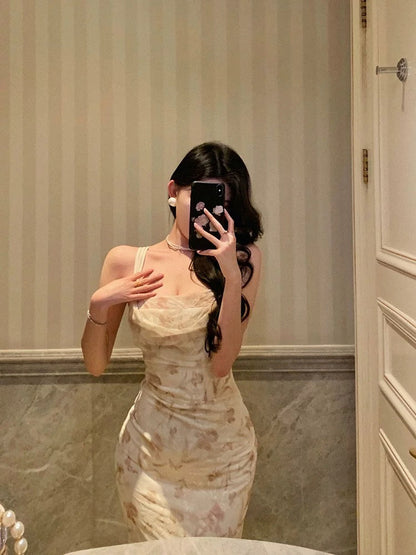 Gorgeous Sheath Spaghetti Straps Date Night Dress Floral Prom Dresses Birthday Outfit SD729