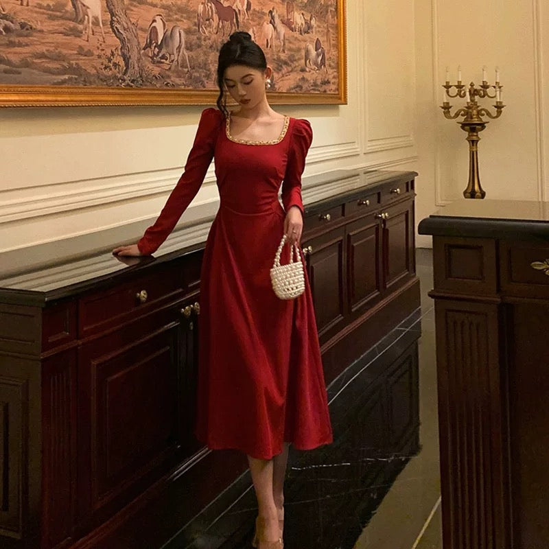 Sexy A Line Square Neckline Red Prom Dresses Birthday Outfits Evening Gown SD979