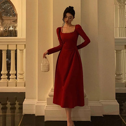 Sexy A Line Square Neckline Red Prom Dresses Birthday Outfits Evening Gown SD979