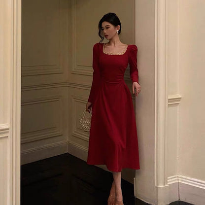 Sexy A Line Square Neckline Red Prom Dresses Birthday Outfits Evening Gown SD979