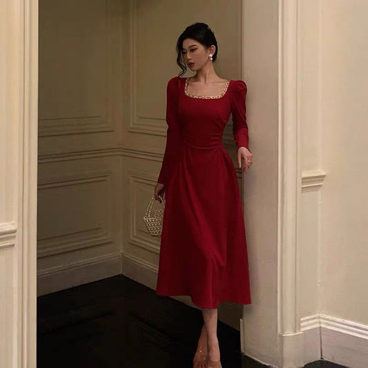 Sexy A Line Square Neckline Red Prom Dresses Birthday Outfits Evening Gown SD979