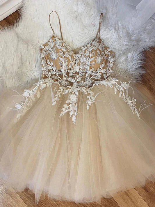 Short Champagne Lace Homecoming Dresses SH024
