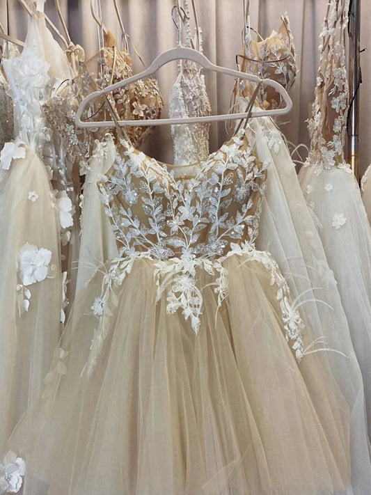 Short Champagne Lace Homecoming Dresses SH024