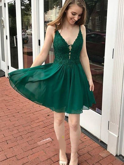 Short Green Lace Formal Homecoming Dresses SH026