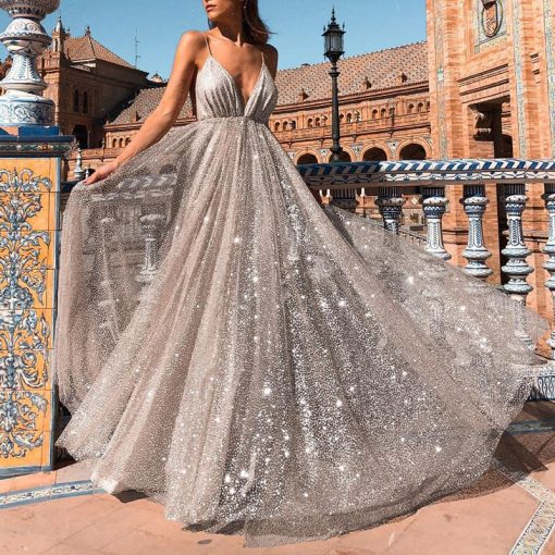 Sexy V-neck Sling DressProm Dress With Long Split SH341