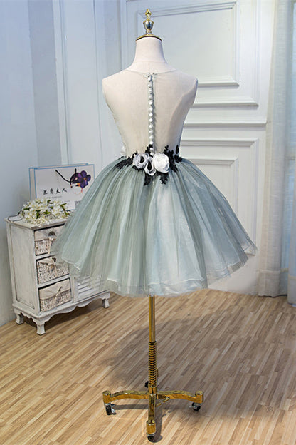 Dusty Sage Illusion Neck Lace Flowers Tulle Homecoming Dress