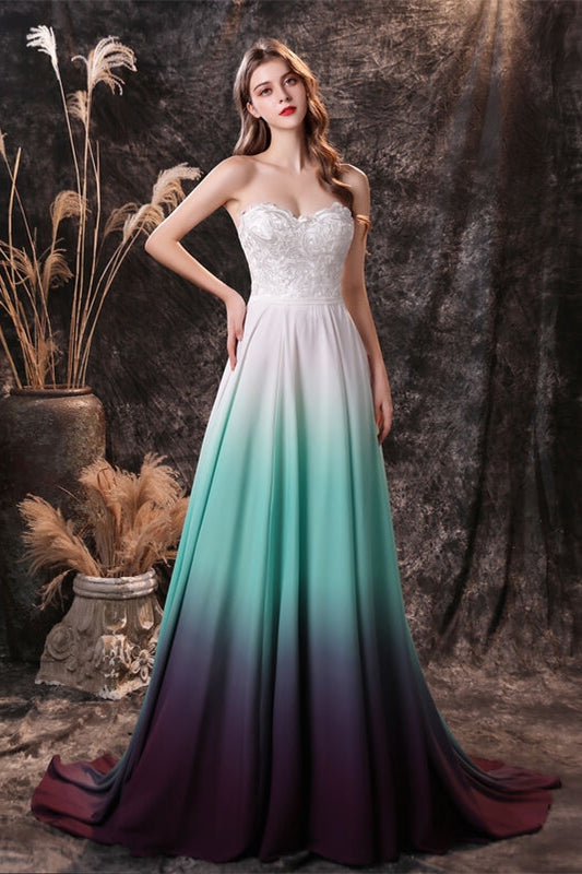 Sweetheart Green Ombre Chiffon Long Bridesmaid Dress