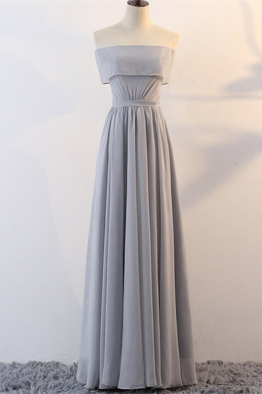 Grey Chiffon Long Mismatched Bridesmaid Dresses
