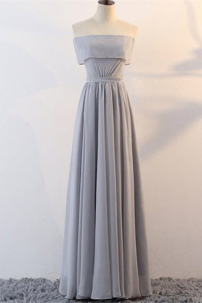Grey Chiffon Long Mismatched Bridesmaid Dresses