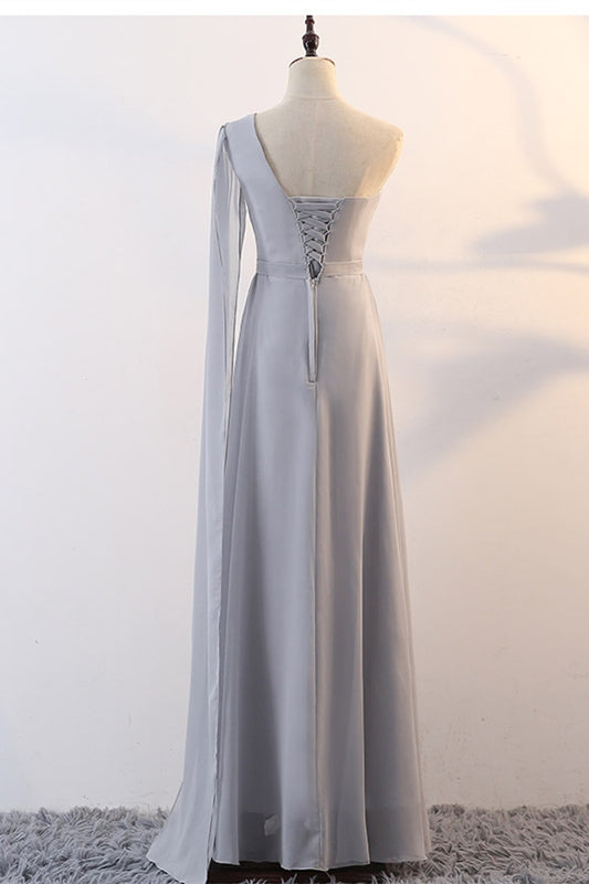 Grey Chiffon Long Mismatched Bridesmaid Dresses