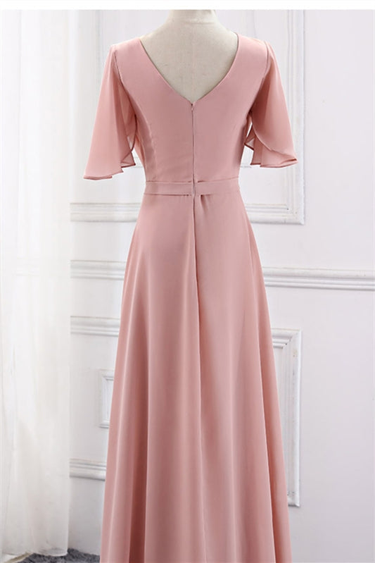 Blush Pink Chiffon Long Mismatch Bridesmaid Dresses