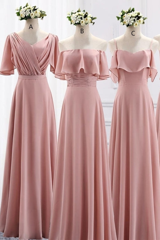 Blush Pink Chiffon Long Mismatch Bridesmaid Dresses