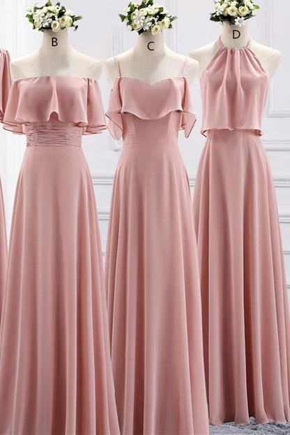 Blush Pink Chiffon Long Mismatch Bridesmaid Dresses