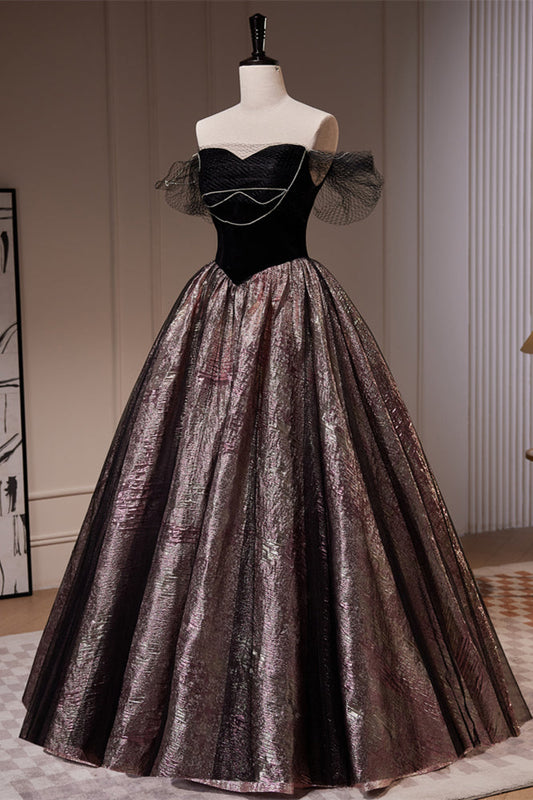 Black Off-the-Shoulder Beaded Long Prom Dress