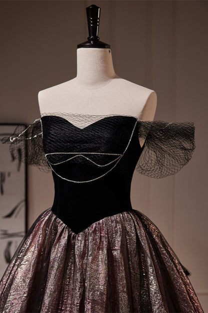 Black Off-the-Shoulder Beaded Long Prom Dress