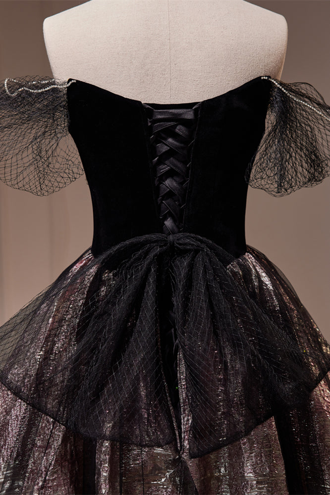 Black Off-the-Shoulder Beaded Long Prom Dress