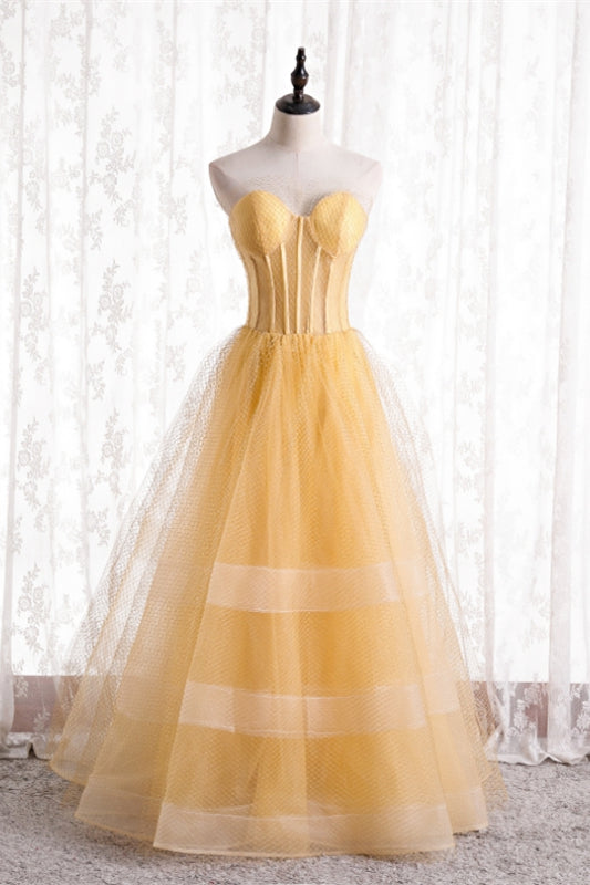 Chic Tulle A-Line Sweetheart Strapless Prom Party Dress