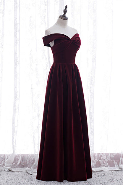 Elegant Velvet A-Line Off-Shoulder Empire Party Prom Dress
