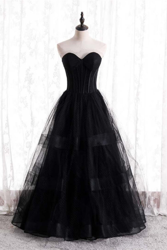Chic Tulle A-Line Sweetheart Strapless Prom Party Dress