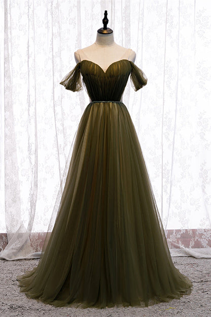 Chic Tulle A-Line Sweetheart Off-Shoulder Long Party Prom Dress