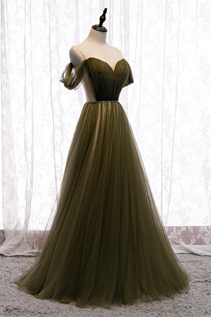 Chic Tulle A-Line Sweetheart Off-Shoulder Long Party Prom Dress
