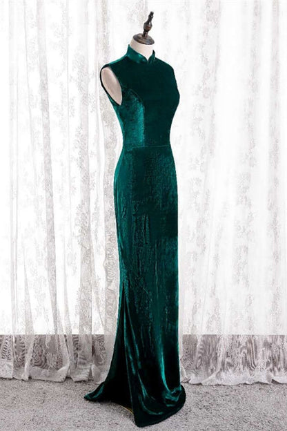 Fitted High Neck Sleeveless Empire Velvet Party Prom Dress