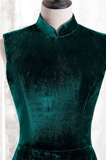 Fitted High Neck Sleeveless Empire Velvet Party Prom Dress