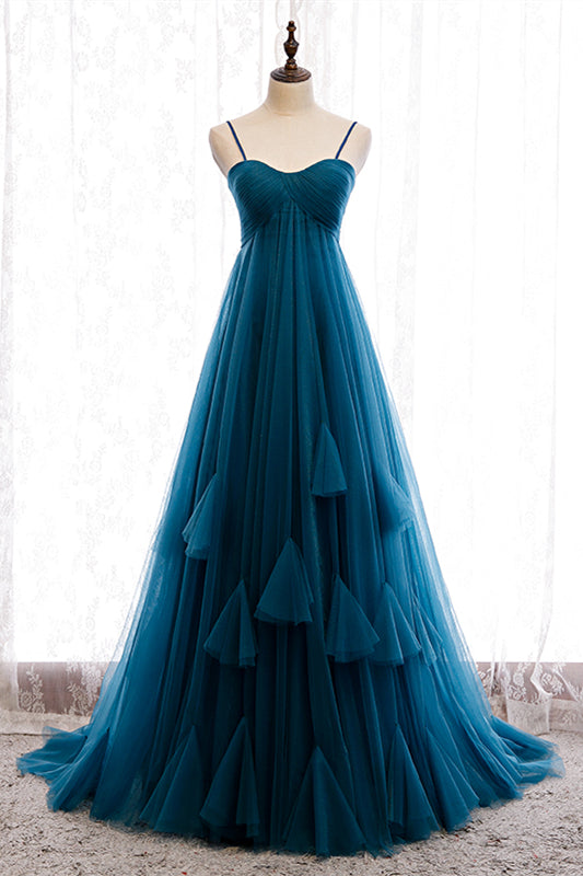 Sweetheart Sleeveless Tulle A-Line Party Prom Dress With Train