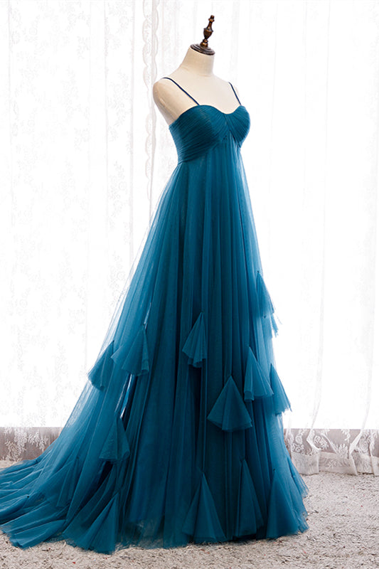 Sweetheart Sleeveless Tulle A-Line Party Prom Dress With Train