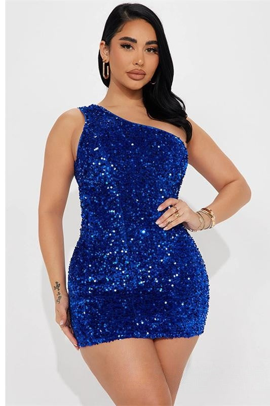 Rose Pink One Shoulder Sequins Sheath Homecoming Dress