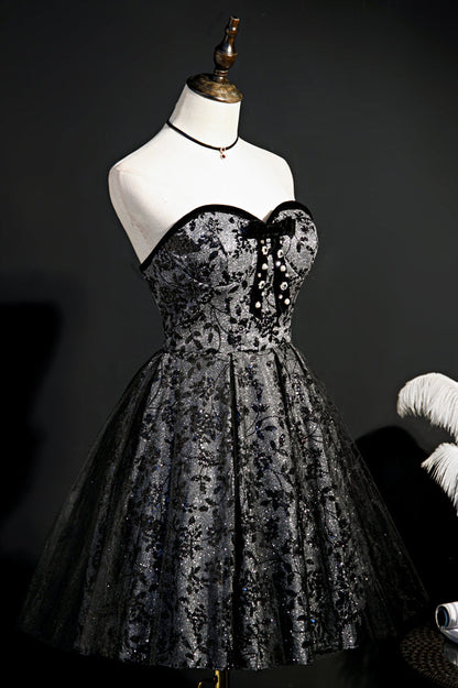 Sparkly Black Prints Beaded Tulle Homecoming Dress