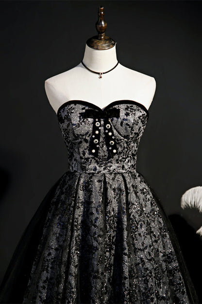 Sparkly Black Prints Beaded Tulle Homecoming Dress