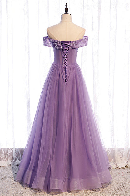 Sparkly Off-Shoulder A-Line Floor-Length Party Evening Dress