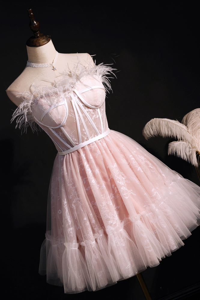 Black Strapless Feathers Prints Ruffle Homecoming Dress