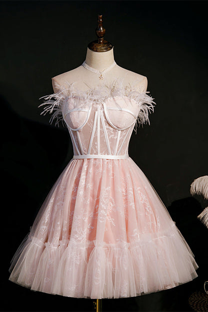 Black Strapless Feathers Prints Ruffle Homecoming Dress