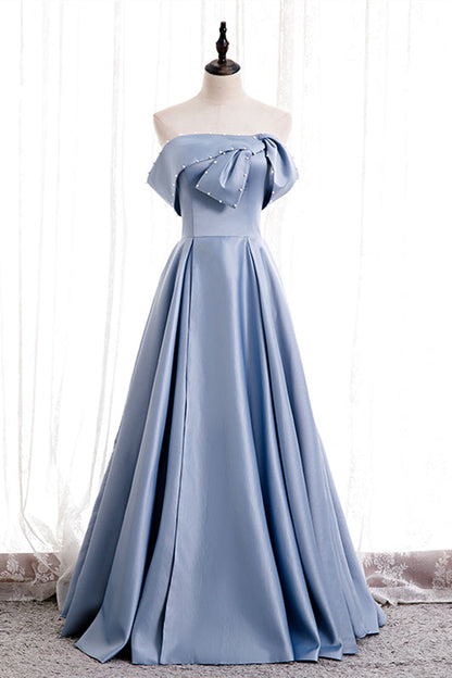Chic Satin A-Line Strapless Party Evening Dress With Pockets