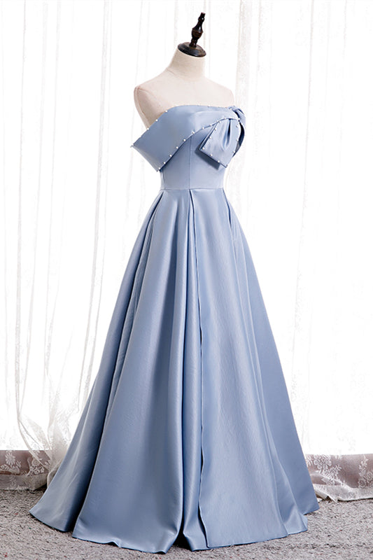 Chic Satin A-Line Strapless Party Evening Dress With Pockets