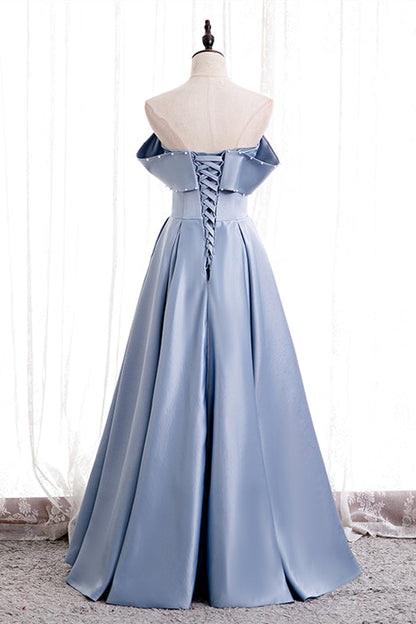 Chic Satin A-Line Strapless Party Evening Dress With Pockets