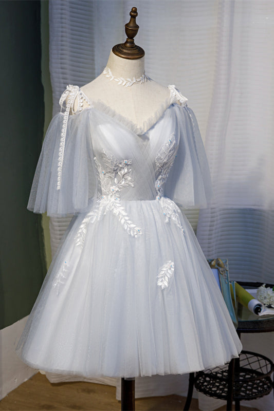 Light Grey 3 Styles Appliques Tulle Homecoming Dress