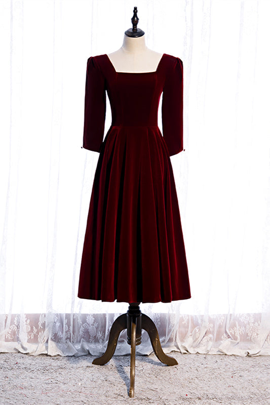 Square Sleeves Velvet A-Line Empire Party Dress