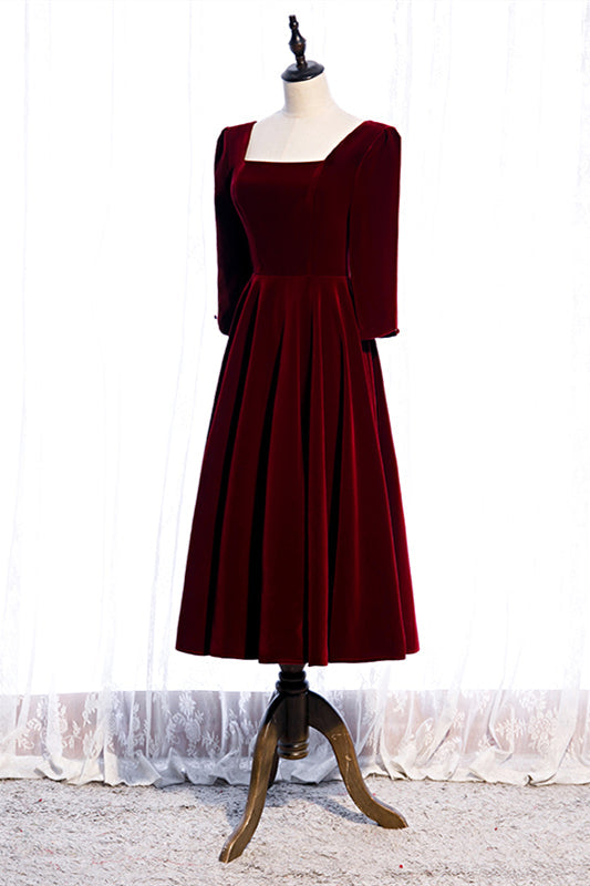 Square Sleeves Velvet A-Line Empire Party Dress
