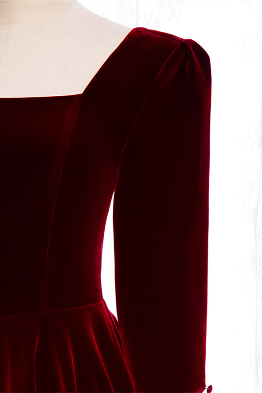 Square Sleeves Velvet A-Line Empire Party Dress