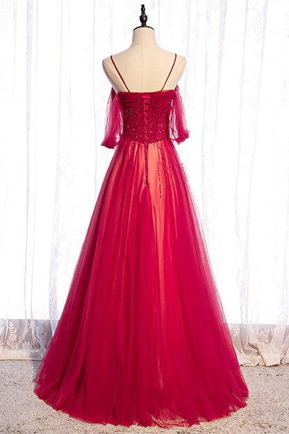 Spaghetti Straps Tulle A-Line Empire Party Evening Dress