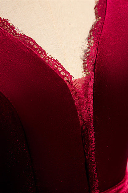V-Neck Long Sleeves A-Line Velvet Party Dress