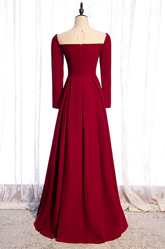 Square Long Sleeves A-Line Satin Red Party Dress
