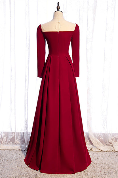 Square Long Sleeves A-Line Satin Red Party Dress