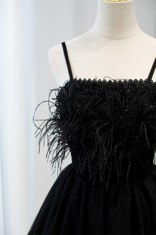Champagne Feathers Straps Pleated Tulle Homecoming Dress