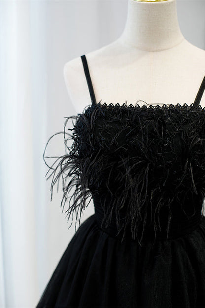 Champagne Feathers Straps Pleated Tulle Homecoming Dress