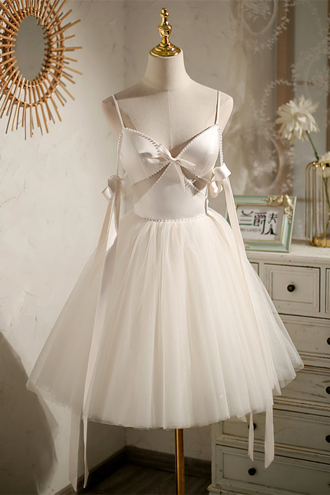 Black Beaded Cut-Out Bow Tie Straps Homecoming Dress